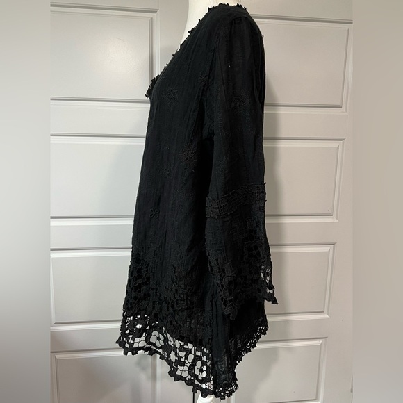 Soft Surrounding Black Embroidered Tunic Crochet Lace Trim Long Sleeve Boho XL - Picture 5 of 10